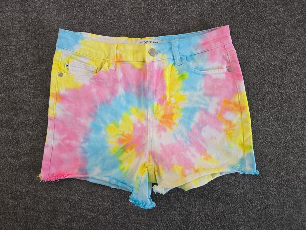 Judy Blue Rainbow Tie Dye Cutoff Denim Shorts Womans Sz Med Festival JB150082